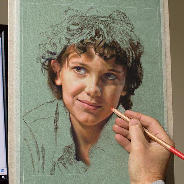 Stranger Things Fan Art of Eleven by Dave Porter (process)