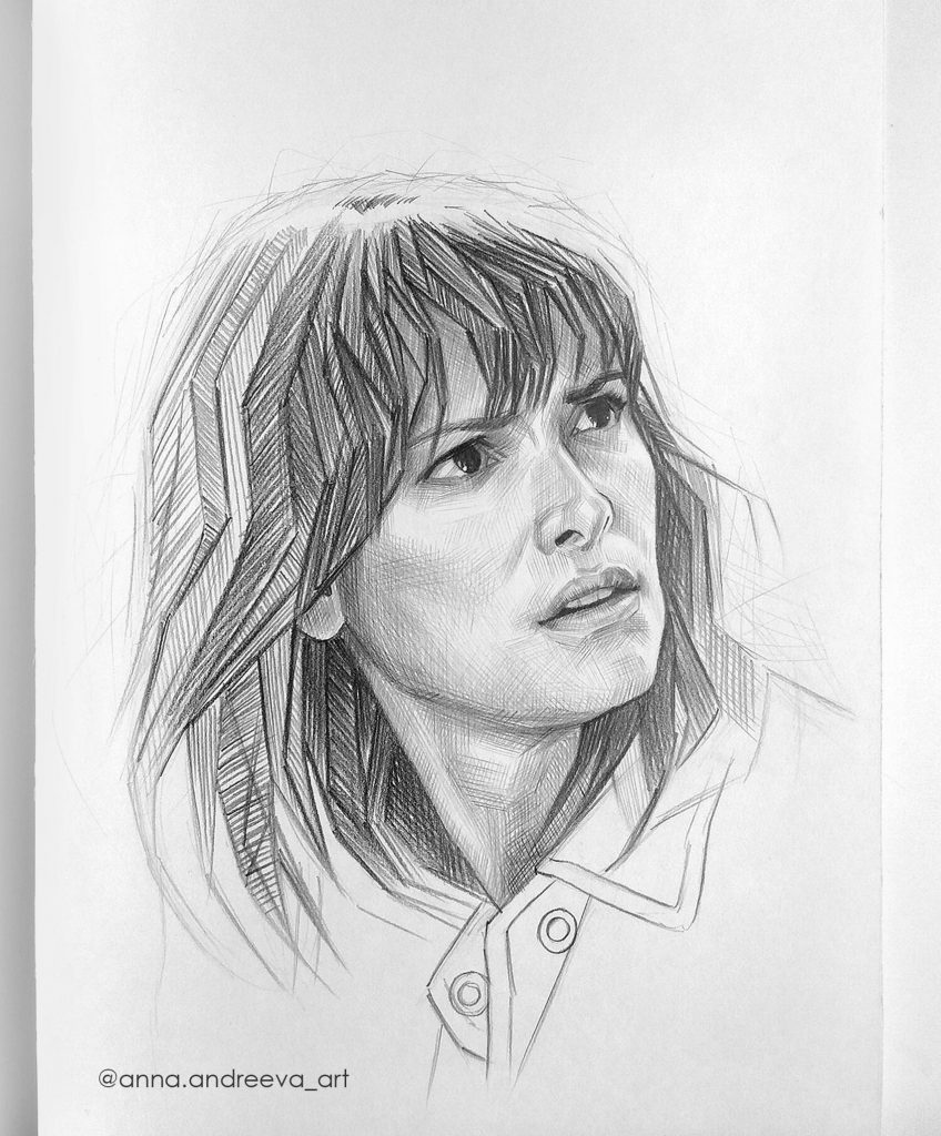 Stranger Things Pencil Drawing Fan Art of Joyce by Anna Andreeva