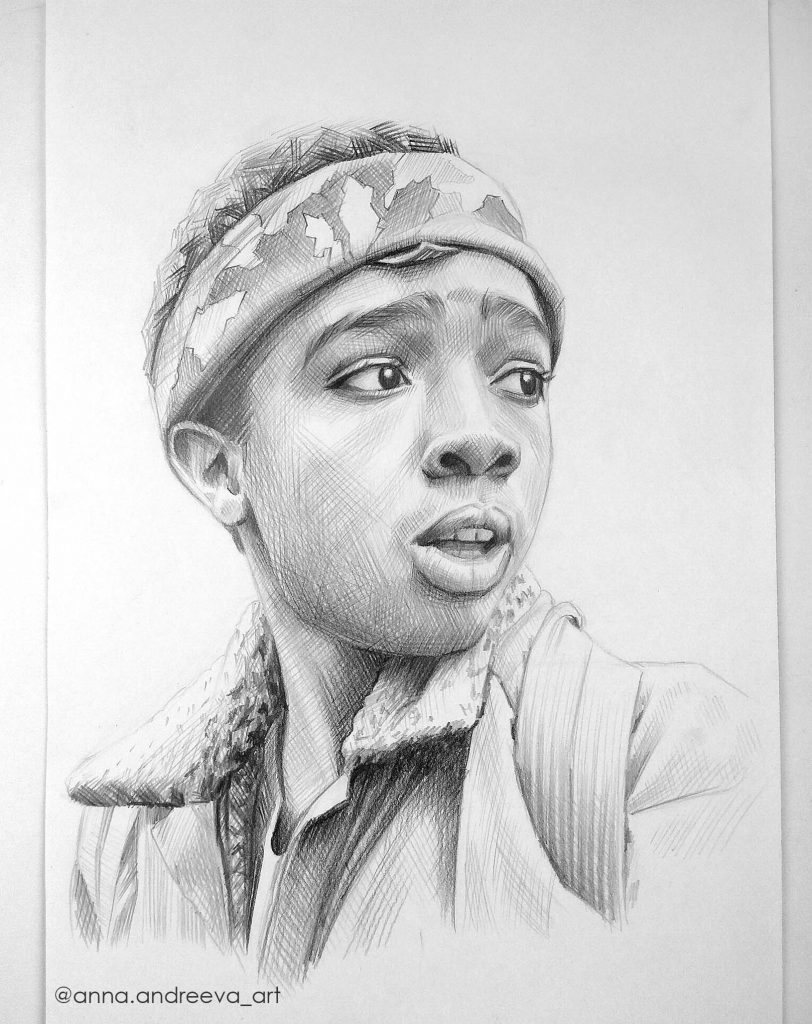 Stranger Things Pencil Drawing Fan Art of Lucas by Anna Andreeva